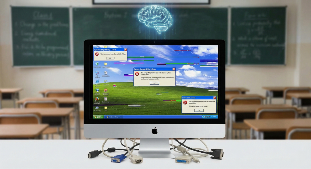 A Mac running windows software with error messages